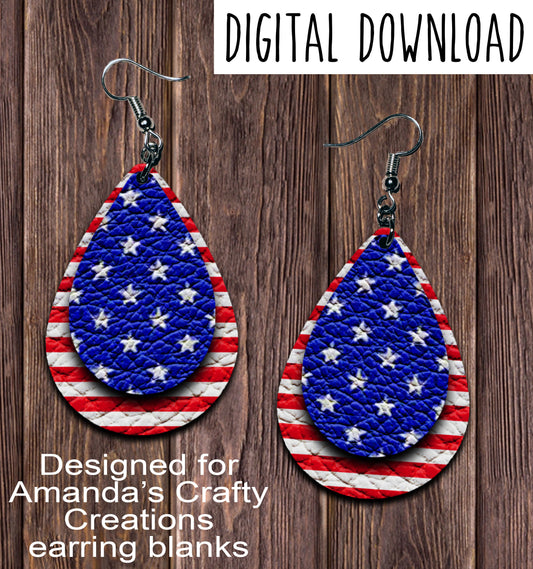 Red White Blue Star Teardrop Earring Sublimation Design, Hand drawn Teardrop Sublimation earring design, digital download, JPG, PNG