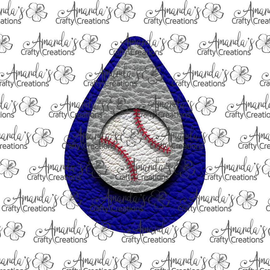 Royal Blue Silver Baseball Cut Out Teardrop Earring Sublimation Design, Hand drawn Teardrop Sublimation earring design, digital download, JPG, PNG