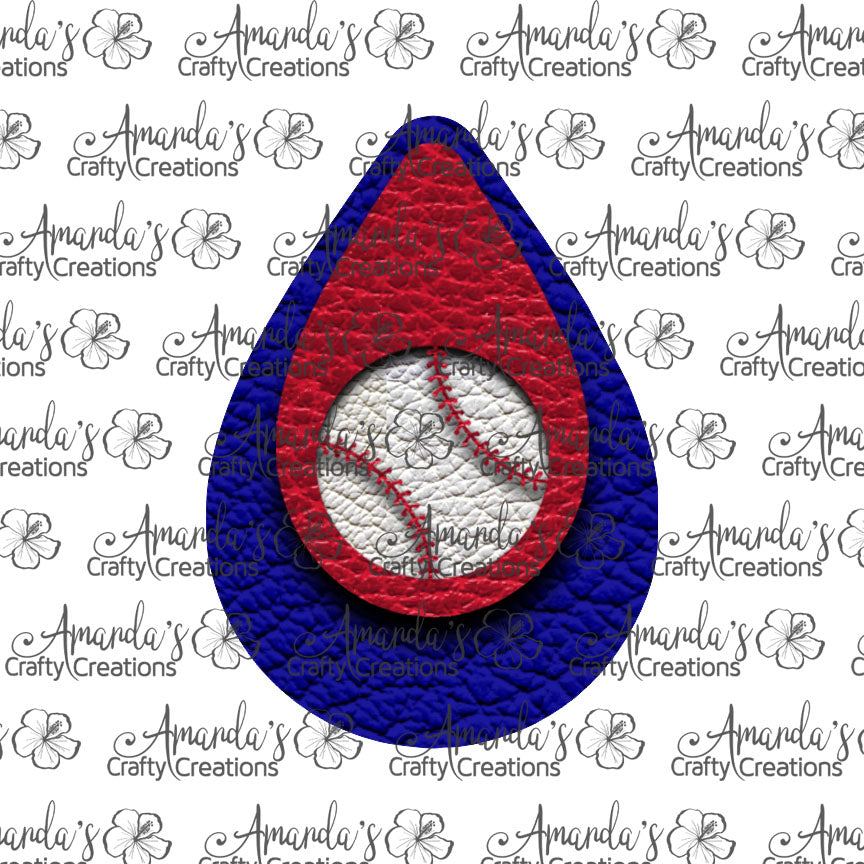 Royal Blue Red Baseball Cut Out Teardrop Earring Sublimation Design, Hand drawn Teardrop Sublimation earring design, digital download, JPG, PNG