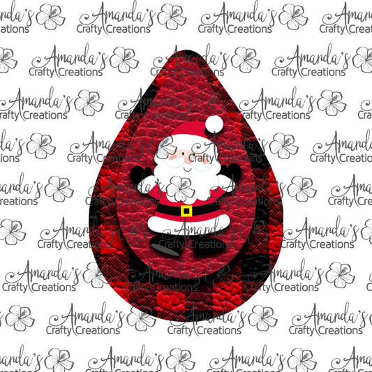 Santa Buffalo Plaid Teardrop Earring Sublimation Design, Hand drawn Teardrop Sublimation earring design, digital download, JPG, PNG