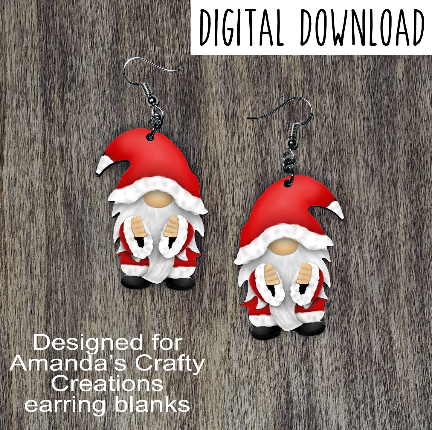 Santa Gnome Sublimation Design, Hand drawn Gnome Sublimation earring design, digital download, JPG, PNG