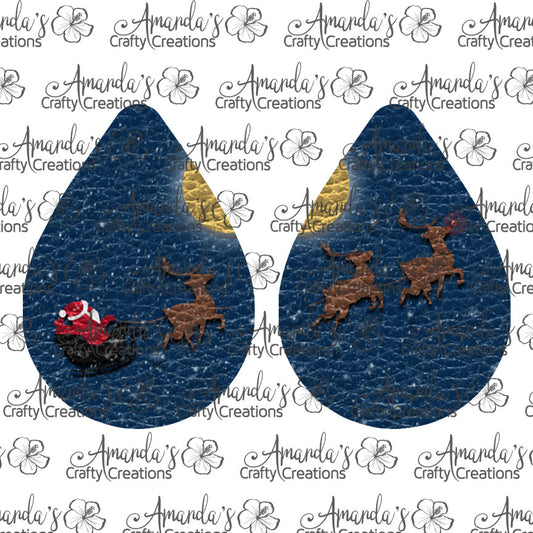 Santa Sleigh Teardrop Earring Sublimation Design, Hand drawn Teardrop Sublimation earring design, digital download, JPG, PNG