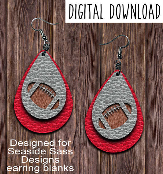 Scarlet Grey Football Cut Out Teardrop Earring Sublimation Design, Hand drawn Teardrop Sublimation earring design, digital download, JPG, PNG