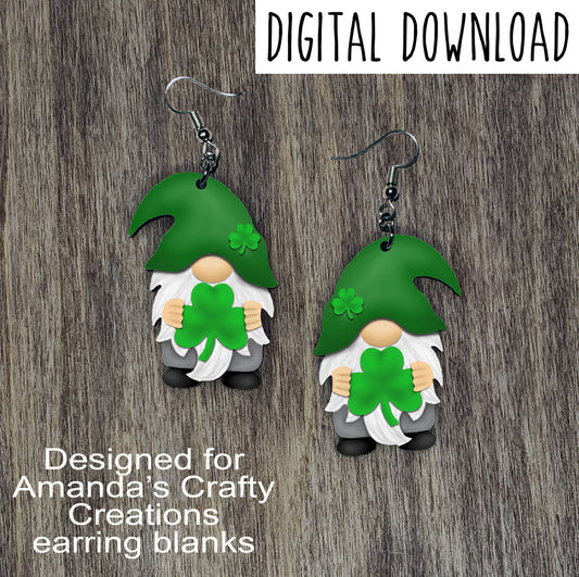 Shamrock Gnome Sublimation Design, Hand drawn Gnome Sublimation earring design, digital download, JPG, PNG