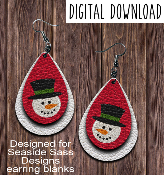 Snowman Head Teardrop Earring Sublimation Design, Hand drawn Teardrop Sublimation earring design, digital download, JPG, PNG