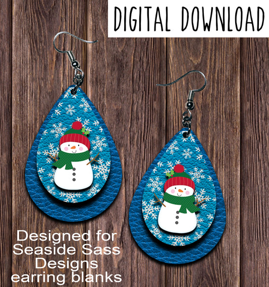 Snowman Teardrop Earring Sublimation Design, Hand drawn Teardrop Sublimation earring design, digital download, JPG, PNG