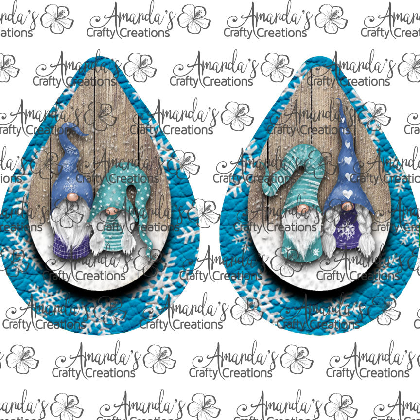 Snowy Gnomes Blue Teardrop Earring Sublimation Design, Hand drawn Teardrop Sublimation earring design, digital download, JPG, PNG