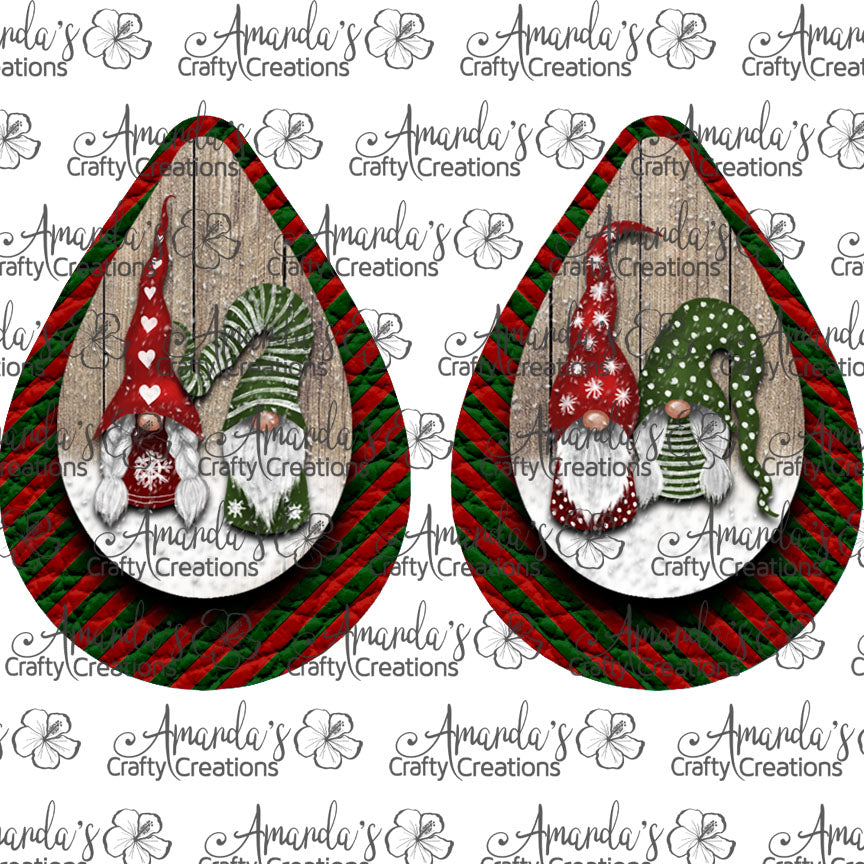 Snowy Gnomes Red Green Teardrop Earring Sublimation Design, Hand drawn Teardrop Sublimation earring design, digital download, JPG, PNG