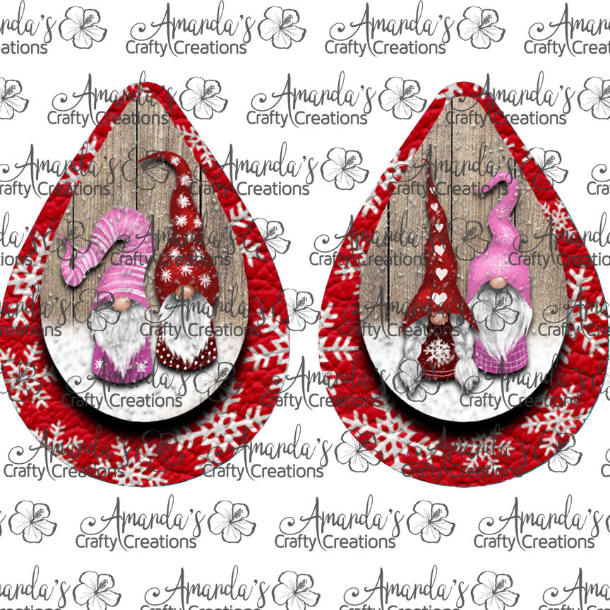 Snowy Gnomes Pink Teardrop Earring Sublimation Design, Hand drawn Teardrop Sublimation earring design, digital download, JPG, PNG