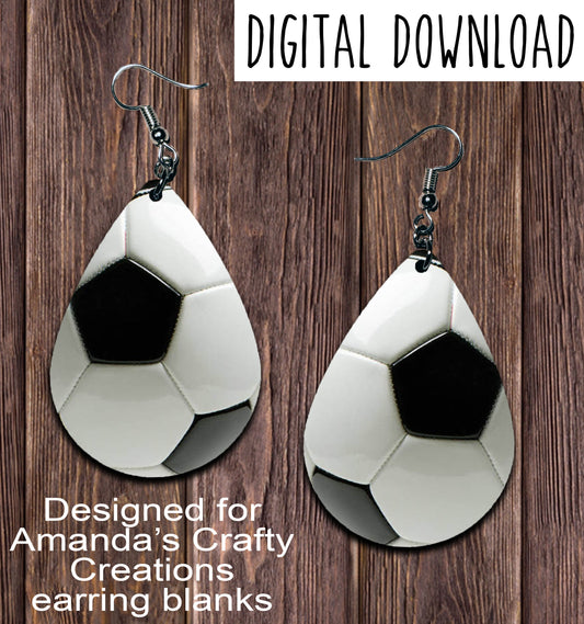 Soccer Ball Teardrop Earring Sublimation Design, Hand drawn Teardrop Sublimation earring design, digital download, JPG, PNG