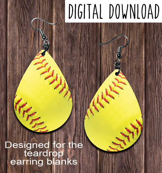 Softball Teardrop Earring Sublimation Design, Hand drawn Teardrop Sublimation earring design, digital download, JPG, PNG