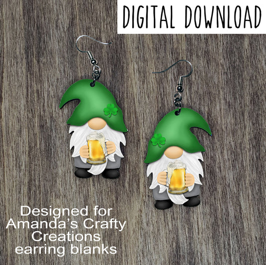 St. Patrick's Gnome with Beer Sublimation Design, Hand drawn Gnome Sublimation earring design, digital download, JPG, PNG