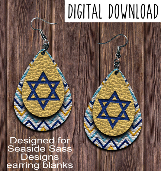 Star of David Teardrop Earring Sublimation Design, Hand drawn Teardrop Sublimation earring design, digital download, JPG, PNG