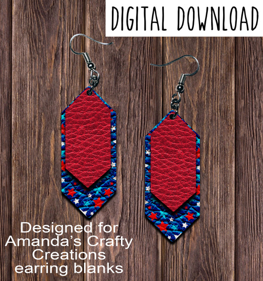 Red Stars Cascade Sublimation Earring Sublimation Design, Hand drawn Cascade Sublimation earring design, digital download, JPG, PNG