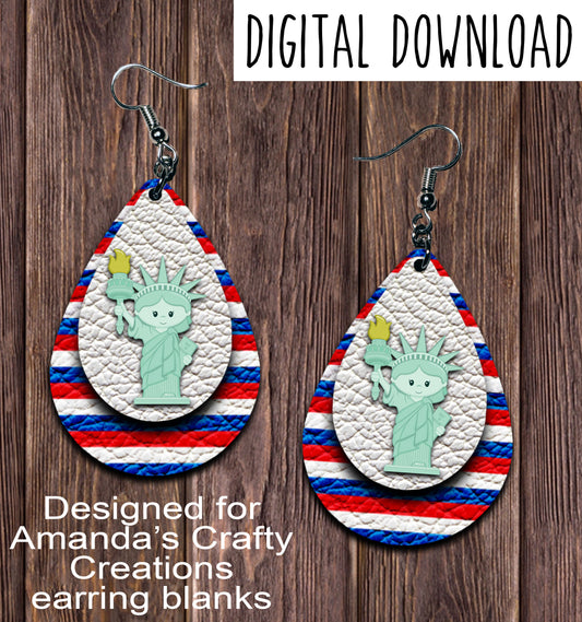 Statue of Liberty Teardrop Earring Sublimation Design, Hand drawn Teardrop Sublimation earring design, digital download, JPG, PNG