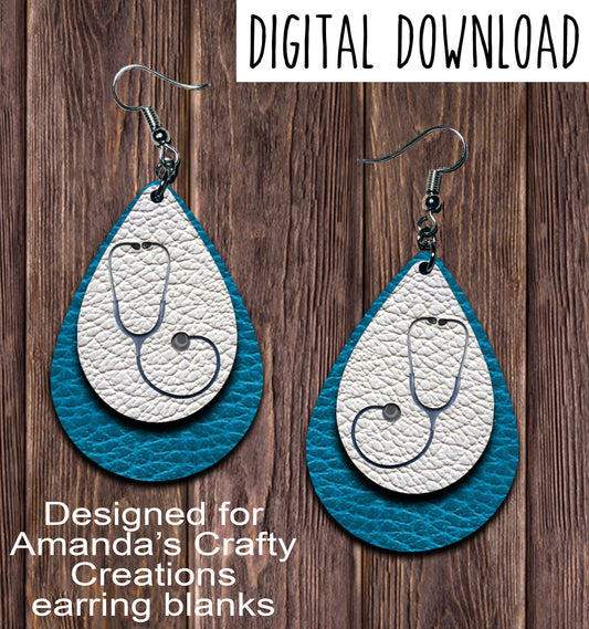 Stethoscope Teardrop Earring Sublimation Design, Hand drawn Teardrop Sublimation earring design, digital download, JPG, PNG