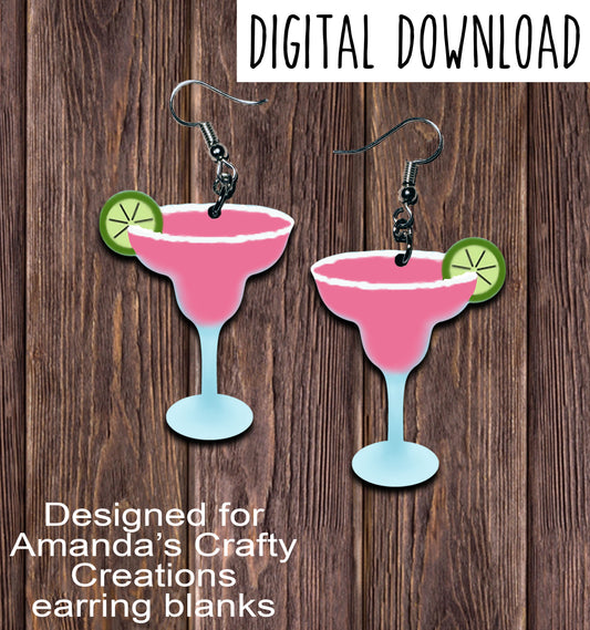 Strawberry Margarita Glass Earring Sublimation Design, Hand drawn Margarita Sublimation earring design, digital download, JPG, PNG