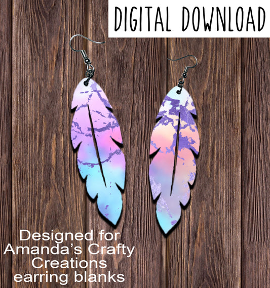 Sunset Purple Foil Feather Earring Sublimation Design, Hand drawn Feather Sublimation earring design, digital download, JPG, PNG