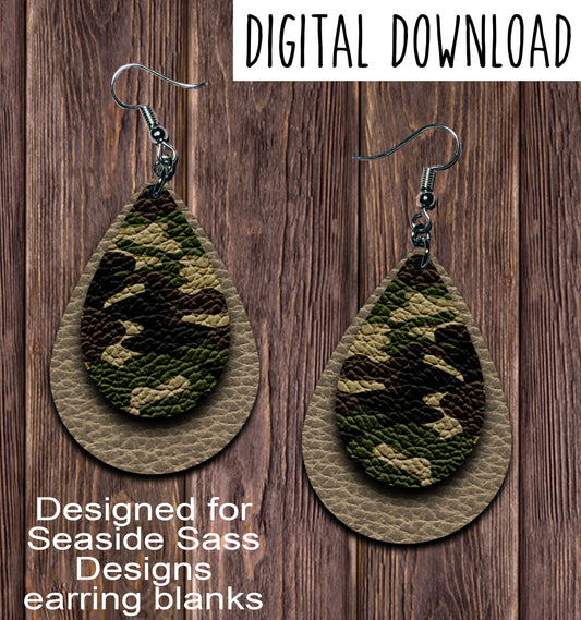 Tan Camo Teardrop Earring Sublimation Design, Hand drawn Teardrop Sublimation earring design, digital download, JPG, PNG