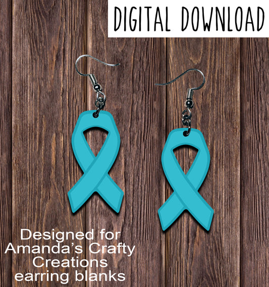 Teal Awareness Ribbon Sublimation Earring Sublimation Design, Hand drawn Awareness Ribbon Sublimation earring design, digital download, JPG, PNG