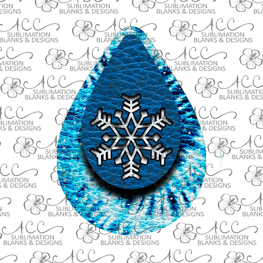 Tie Dye Blue Snowflake Teardrop Earring Sublimation Design, Hand drawn Teardrop Sublimation earring design, digital download, JPG, PNG