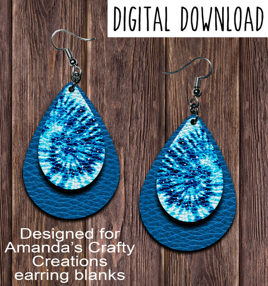 Tie Dye Blue Winter Teardrop Earring Sublimation Design, Hand drawn Teardrop Sublimation earring design, digital download, JPG, PNG