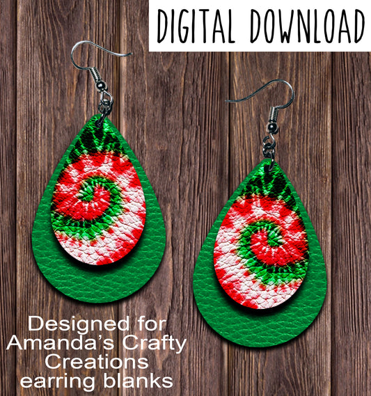 Tie Dye Red Green Bottom Teardrop Earring Sublimation Design, Hand drawn Teardrop Sublimation earring design, digital download, JPG, PNG