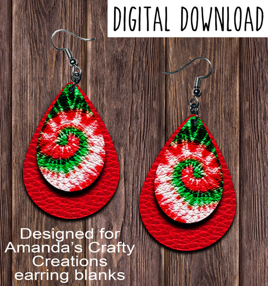 Tie Dye Christmas Red Bottom Teardrop Earring Sublimation Design, Hand drawn Teardrop Sublimation earring design, digital download, JPG, PNG