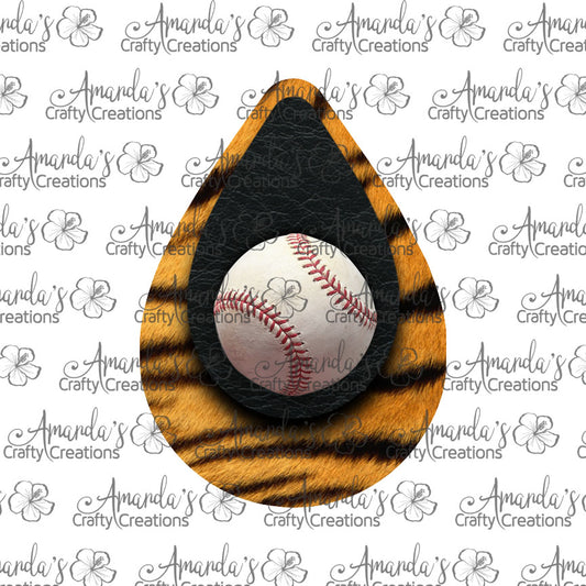 Tiger Stripe Black Baseball 2 Teardrop Earring Sublimation Design, Hand drawn Teardrop Sublimation earring design, digital download, JPG, PNG