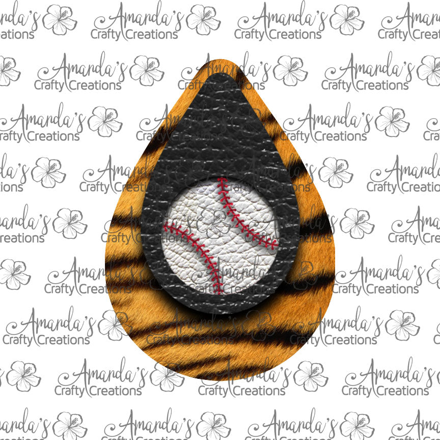Tiger Stripe Black Baseball Teardrop Earring Sublimation Design, Hand drawn Teardrop Sublimation earring design, digital download, JPG, PNG