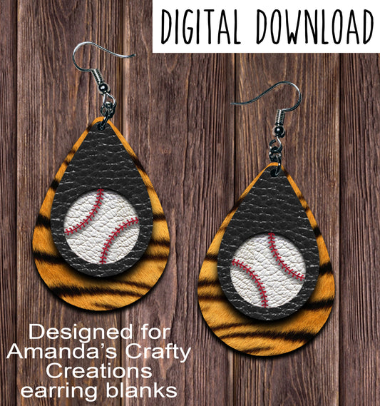 Tiger Stripe Black Baseball Teardrop Earring Sublimation Design, Hand drawn Teardrop Sublimation earring design, digital download, JPG, PNG