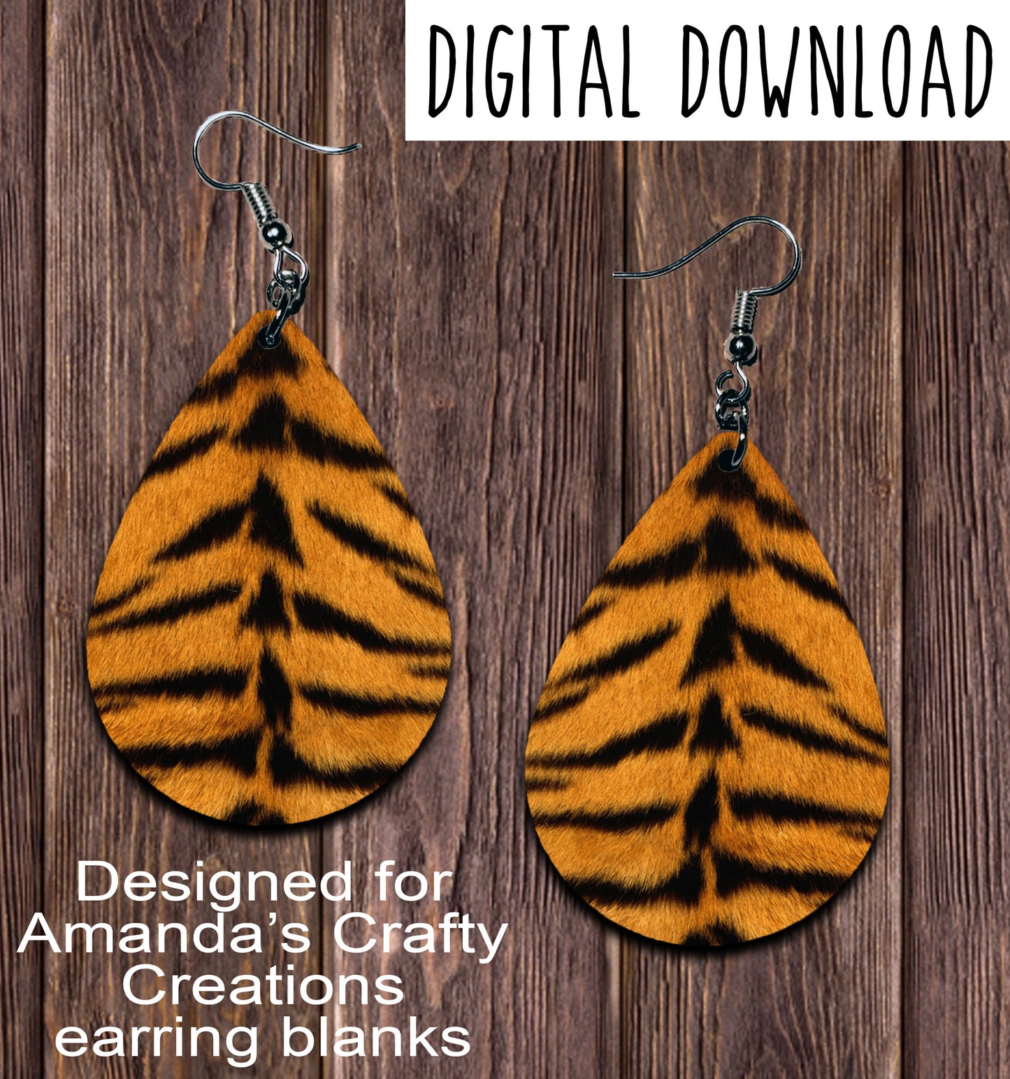 Tiger Print Teardrop Earring Sublimation Design, Hand drawn Teardrop Sublimation earring design, digital download, JPG, PNG