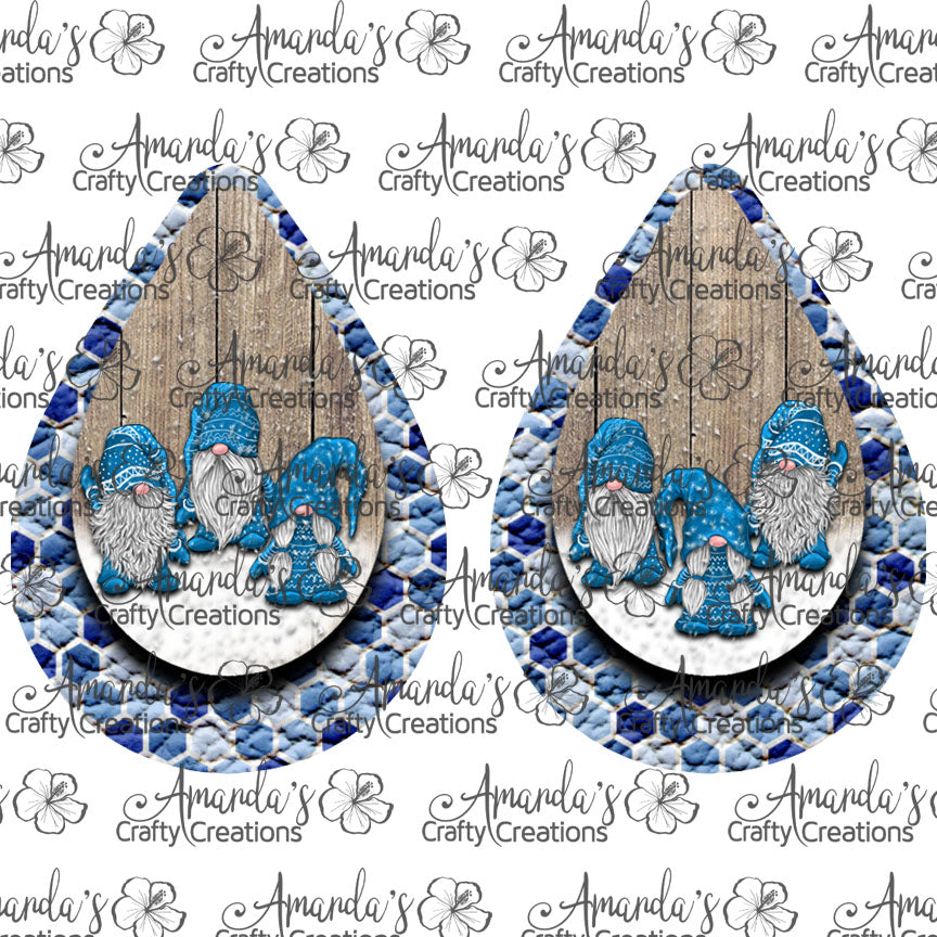 Triple Gnomes Blue Teardrop Earring Sublimation Design, Hand drawn Teardrop Sublimation earring design, digital download, JPG, PNG