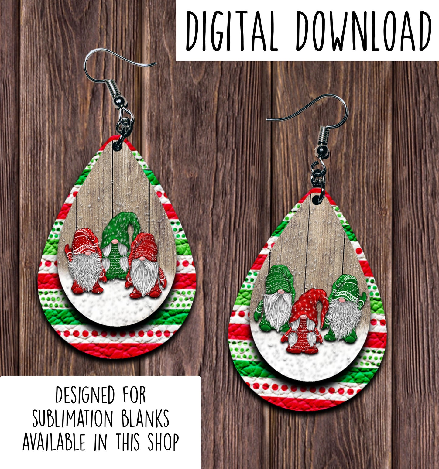 Triple Gnomes Red Green Teardrop Earring Sublimation Design, Hand drawn Teardrop Sublimation earring design, digital download, JPG, PNG