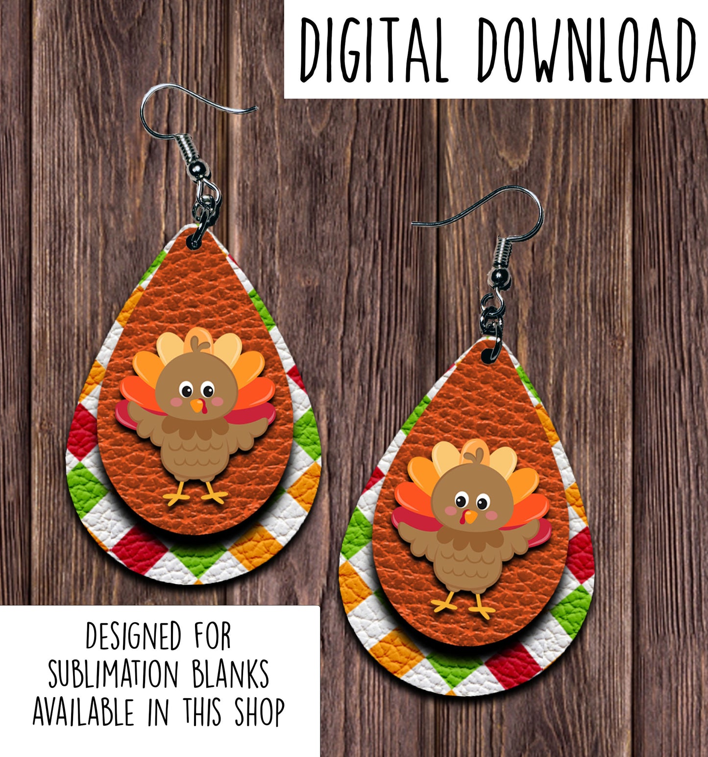 Turkey Teardrop Earring Sublimation Design, Hand drawn Teardrop Sublimation earring design, digital download, JPG, PNG