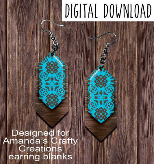 Turquoise Bronze Cascade Sublimation Earring Sublimation Design, Hand drawn Cascade Sublimation earring design, digital download, JPG, PNG