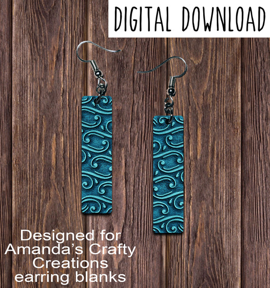 Turquoise Embossed Bar Earring Sublimation Design, Hand drawn Bar Sublimation earring design, digital download, JPG, PNG