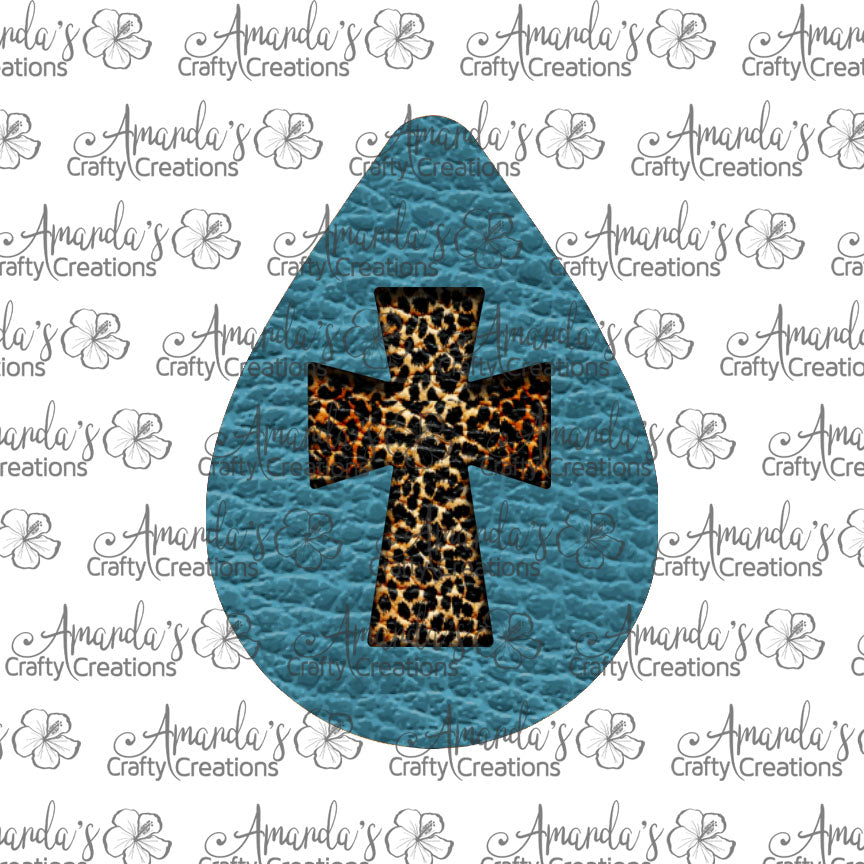 Turquoise Leopard Cross Cut Out Teardrop Earring Sublimation Design, Hand drawn Teardrop Sublimation earring design, digital download, JPG, PNG