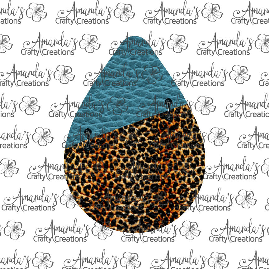 Turquoise Leopard Diagonal Teardrop Earring Sublimation Design, Hand drawn Teardrop Sublimation earring design, digital download, JPG, PNG