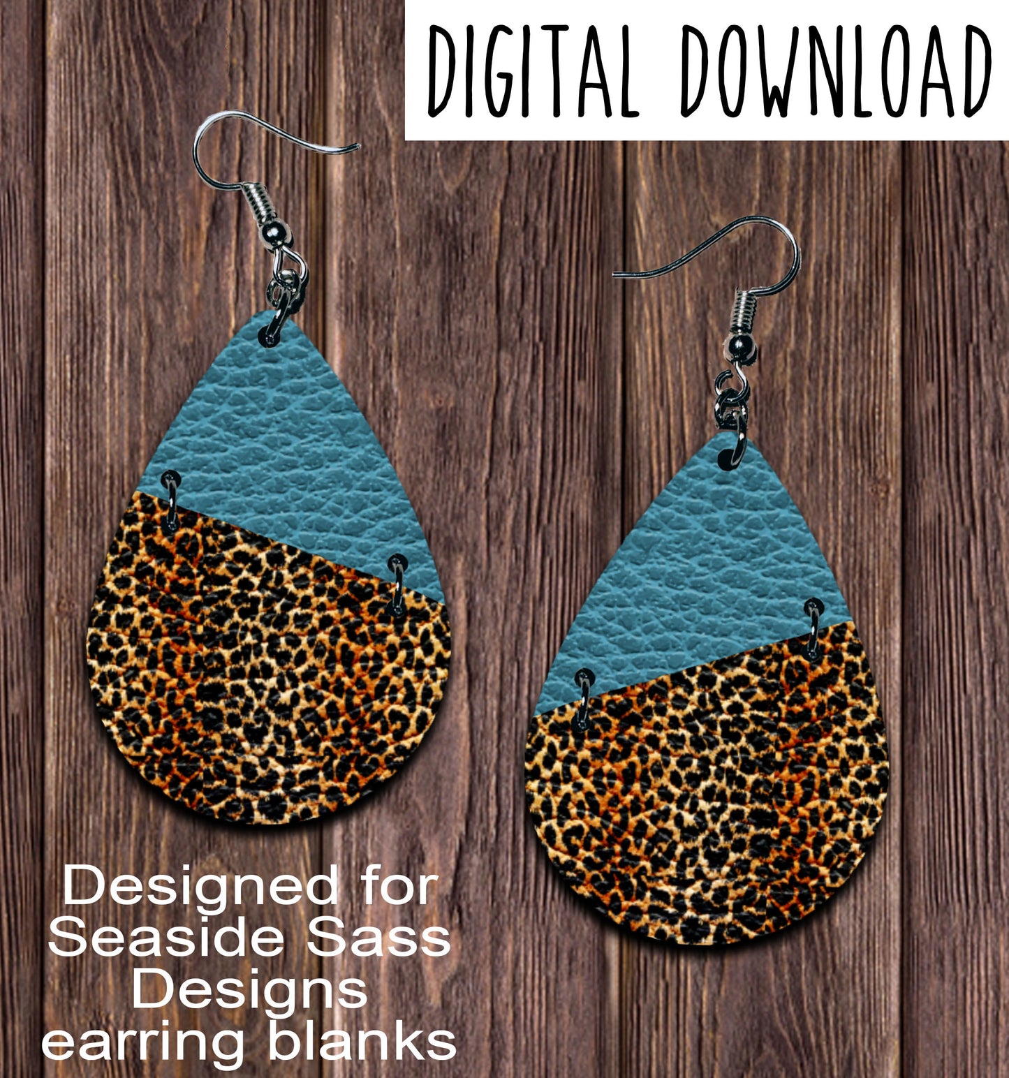 Turquoise Leopard Diagonal Teardrop Earring Sublimation Design, Hand drawn Teardrop Sublimation earring design, digital download, JPG, PNG