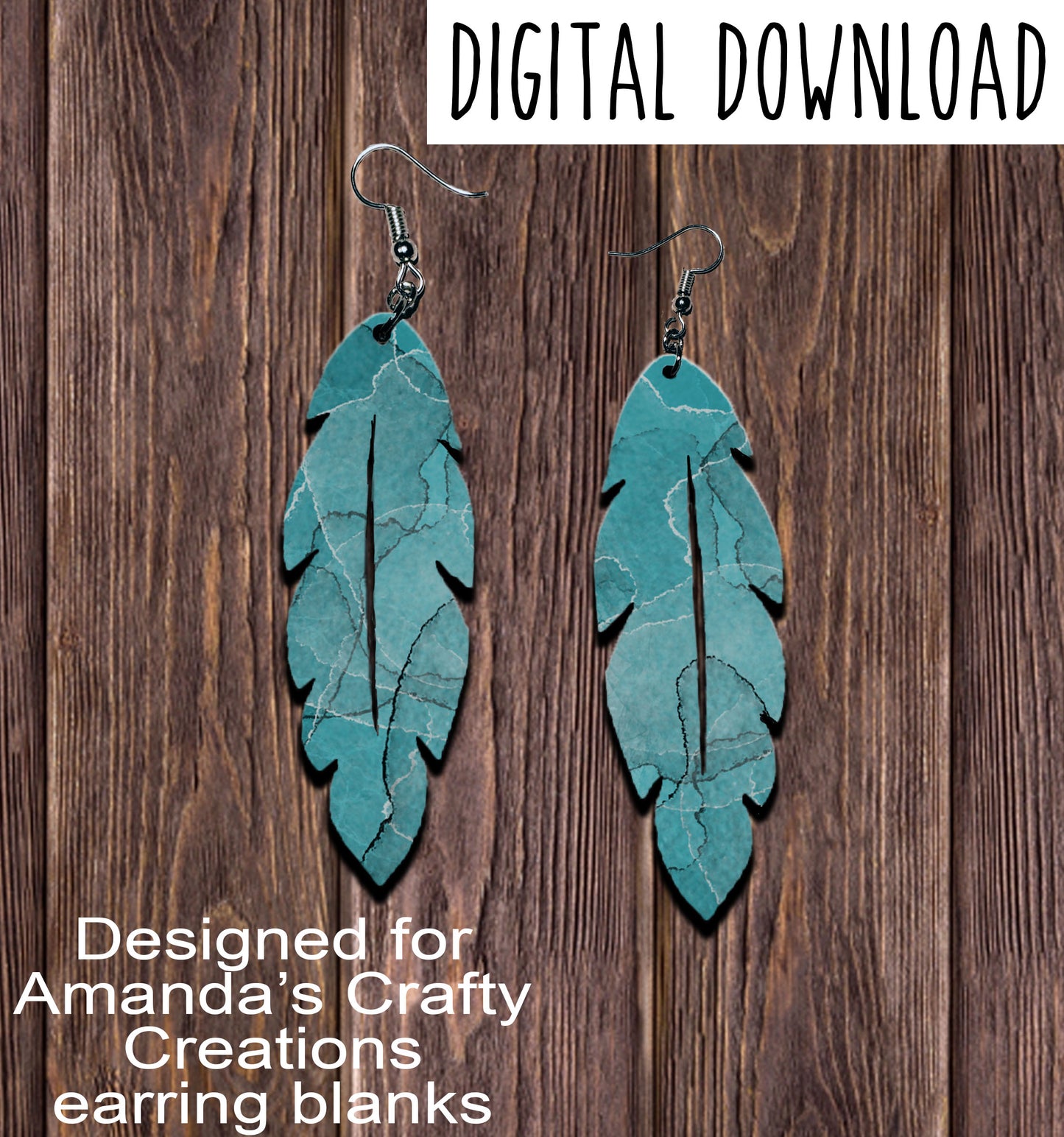 Turquoise Watercolor Feather Earring Sublimation Design, Hand drawn Feather Sublimation earring design, digital download, JPG, PNG