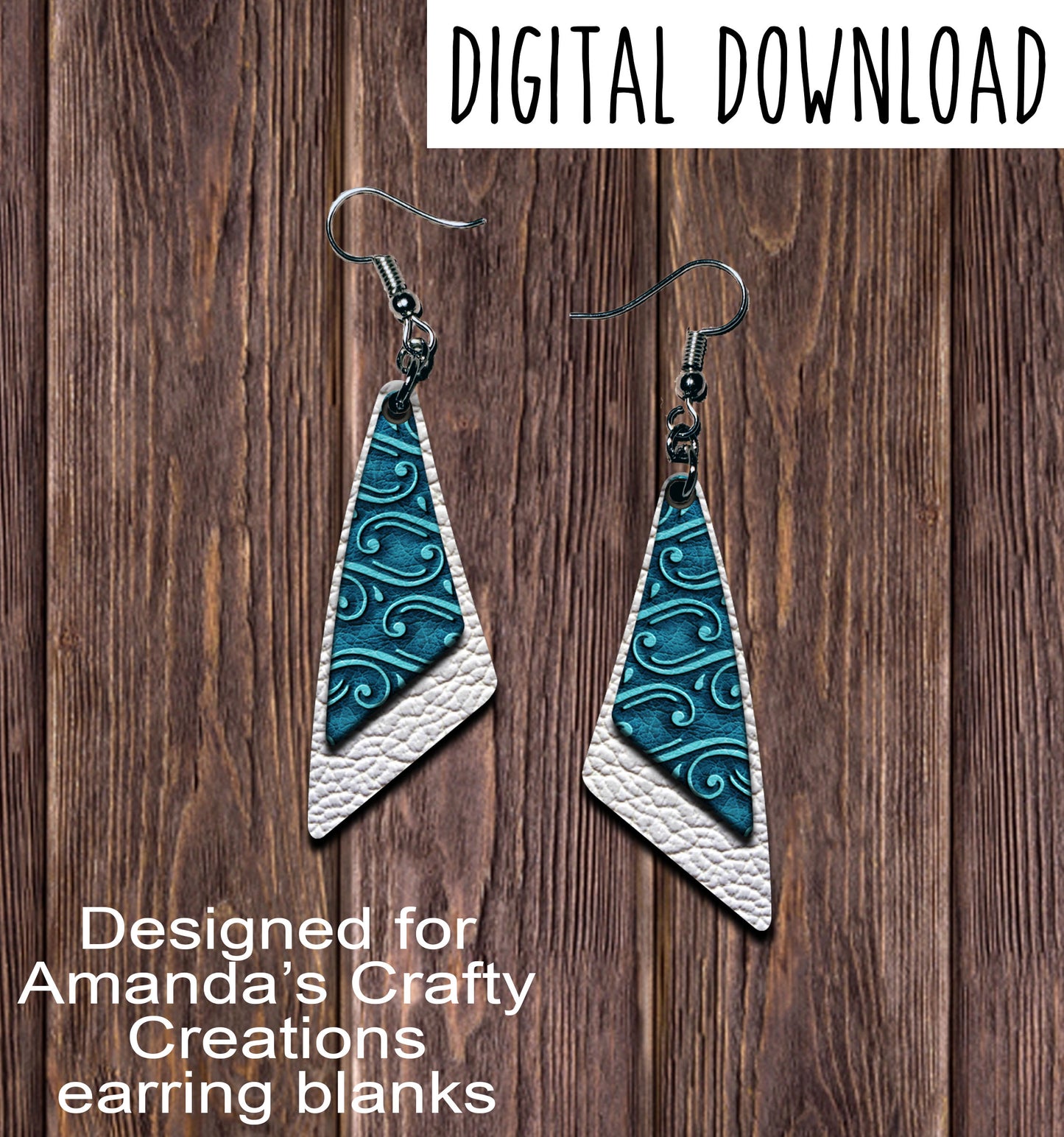 Turquoise White Grommet Elongated Triangle Earring Sublimation Design, Hand drawn Elongated Triangle Sublimation earring design, digital download, JPG, PNG