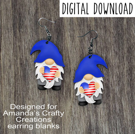 USA Gnome with Sublimation Design, Hand drawn Gnome Sublimation earring design, digital download, JPG, PNG