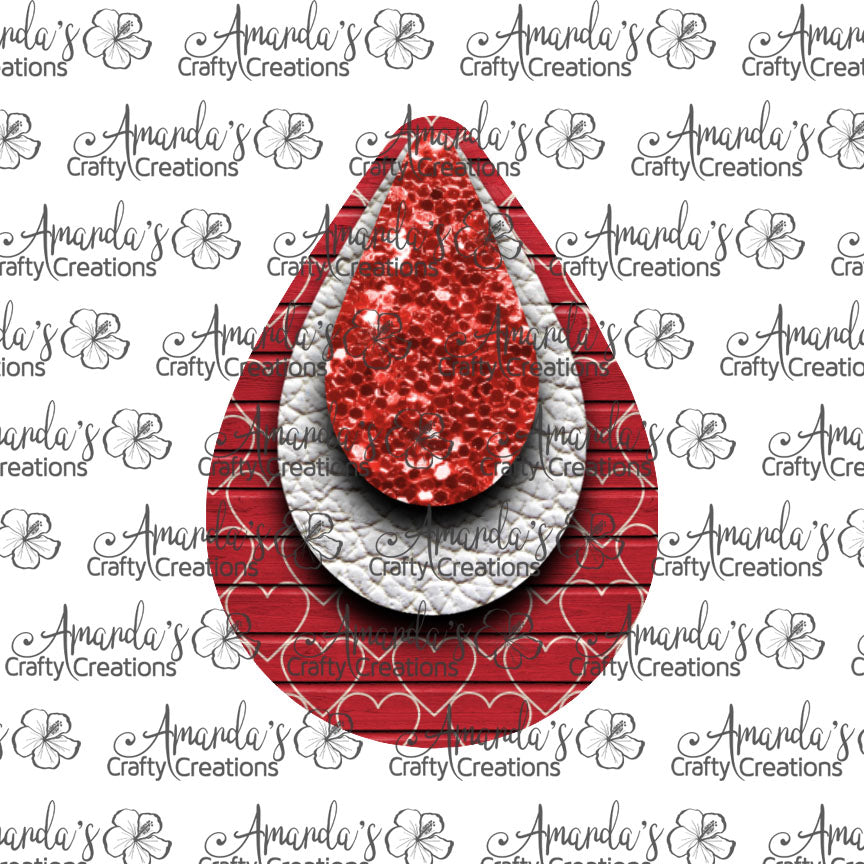 Valentine Wood White Red Chunk Teardrop Earring Sublimation Design, Hand drawn Teardrop Sublimation earring design, digital download, JPG, PNG