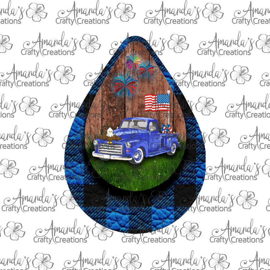 Vintage Blue Truck 4th of July Teardrop Earring Sublimation Design, Hand drawn Teardrop Sublimation earring design, digital download, JPG, PNG