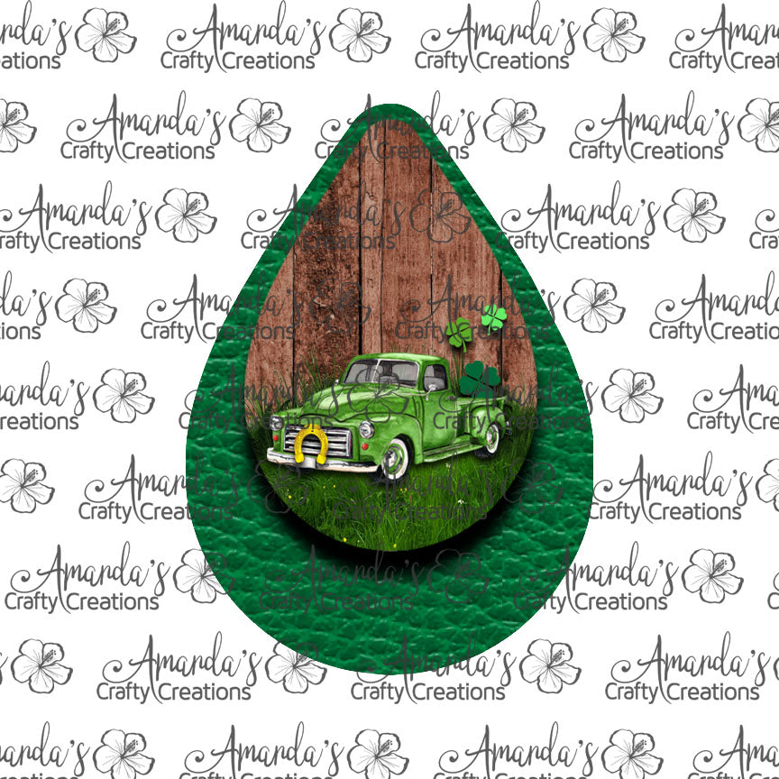 Vintage Green Truck St Patricks Day Green Teardrop Earring Sublimation Design, Hand drawn Teardrop Sublimation earring design, digital download, JPG, PNG