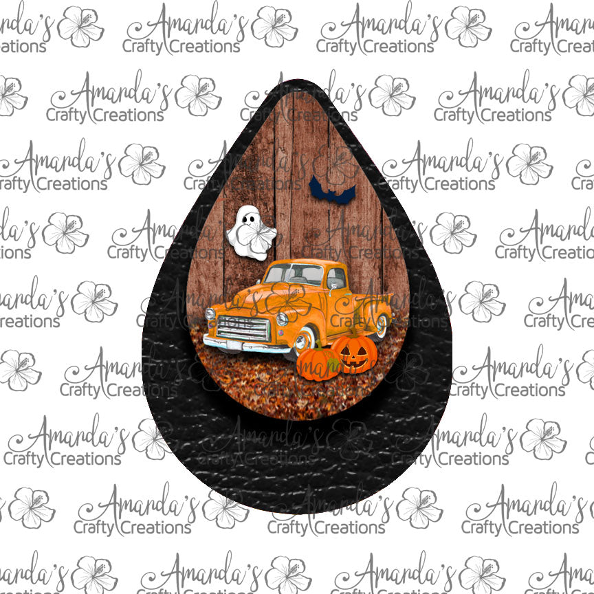 Vintage Orange Truck Halloween Black Teardrop Earring Sublimation Design, Hand drawn Teardrop Sublimation earring design, digital download, JPG, PNG