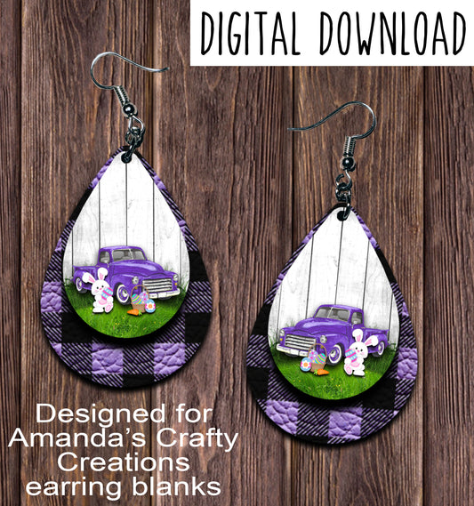 Vintage Truck Purple Easter Teardrop Earring Sublimation Design, Hand drawn Teardrop Sublimation earring design, digital download, JPG, PNG
