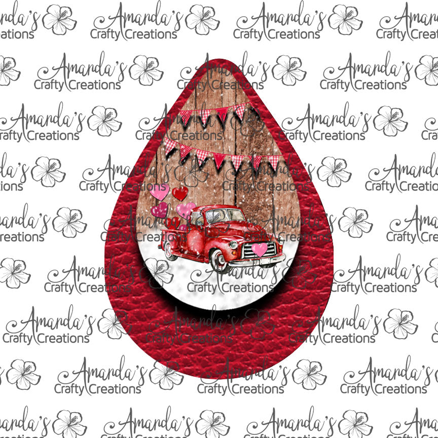 Vintage Red Truck Red Valentine Teardrop Earring Sublimation Design, Hand drawn Teardrop Sublimation earring design, digital download, JPG, PNG