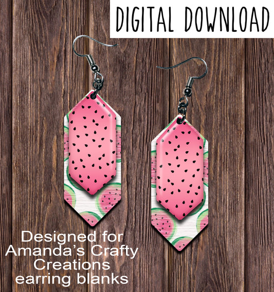 Watermelon Cascade Sublimation Earring Sublimation Design, Hand drawn Cascade Sublimation earring design, digital download, JPG, PNG